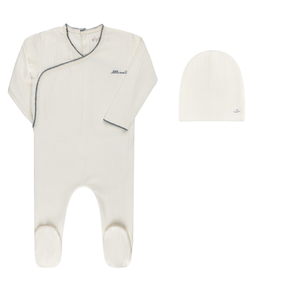 Ely's & Co Ivory Organic Little One Kimono Footie & Beanie