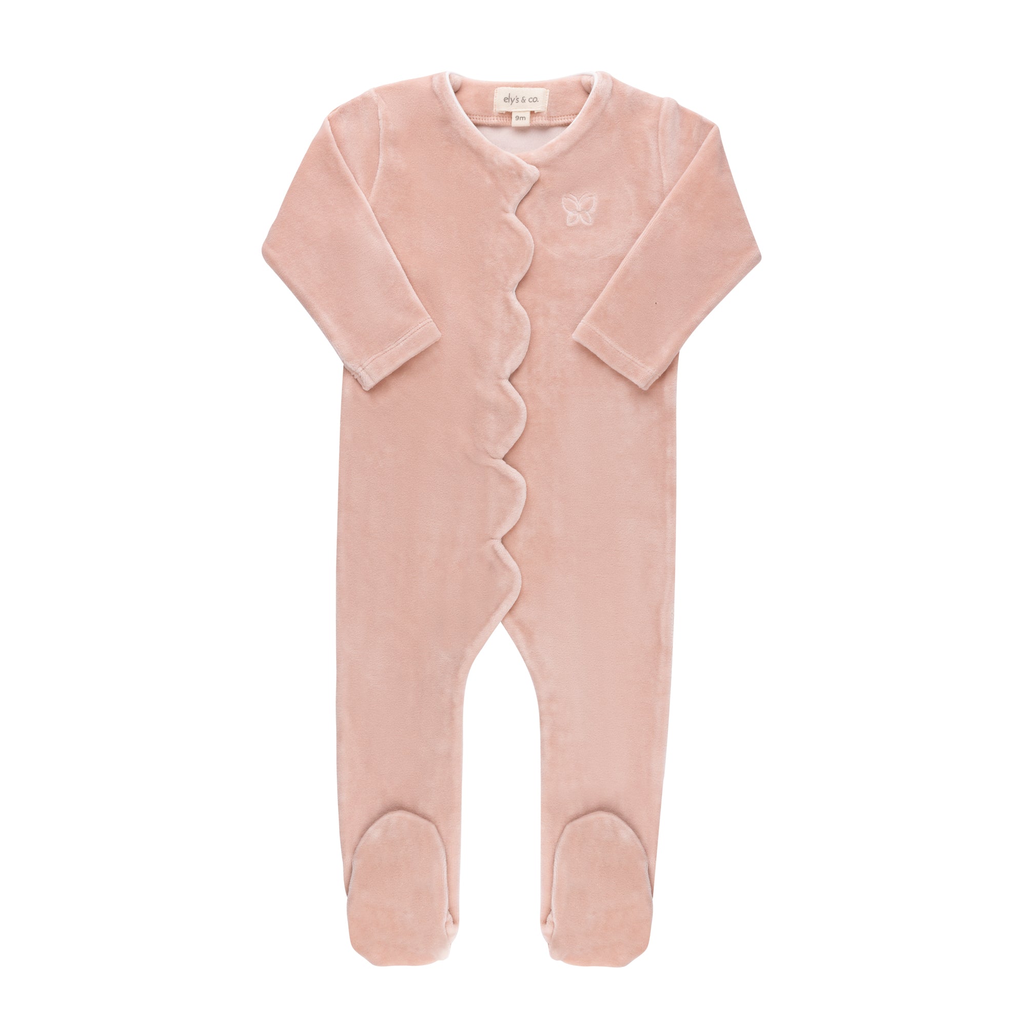 Ely's & Co Pink Velour Embroidered Butterfly Footie