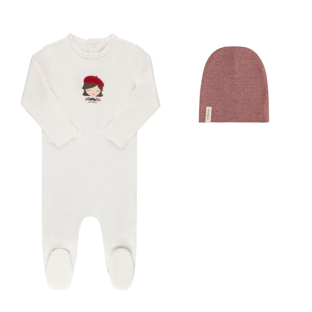 Ely's & Co White Organic French Terry Footie & Beanie