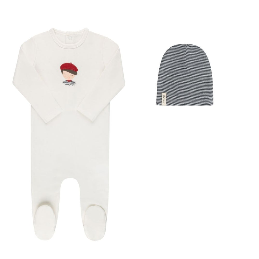 Ely's & Co Ivory Organic French Terry Footie & Beanie