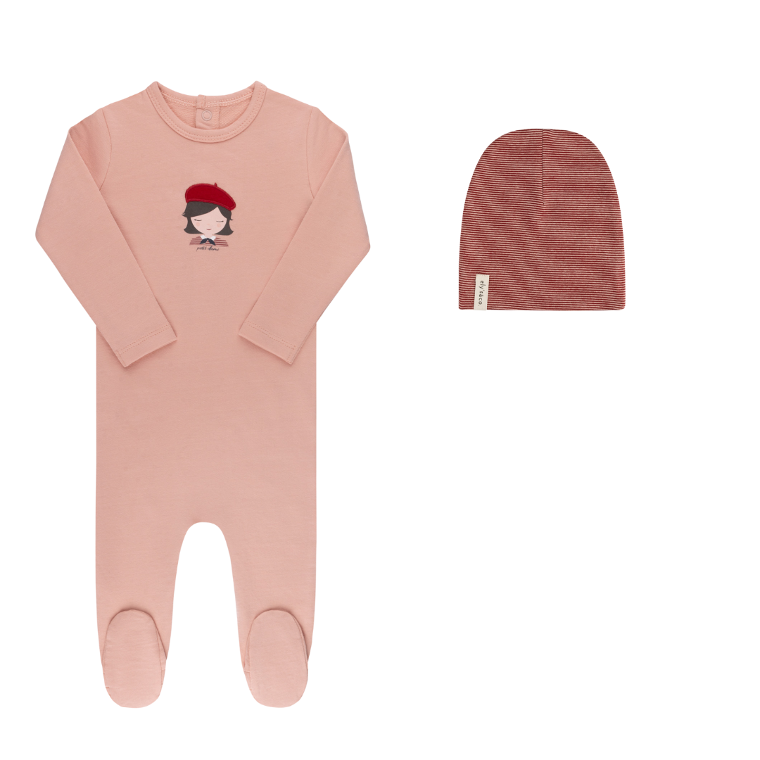 Ely's & Co Pink Organic French Terry Footie & Beanie