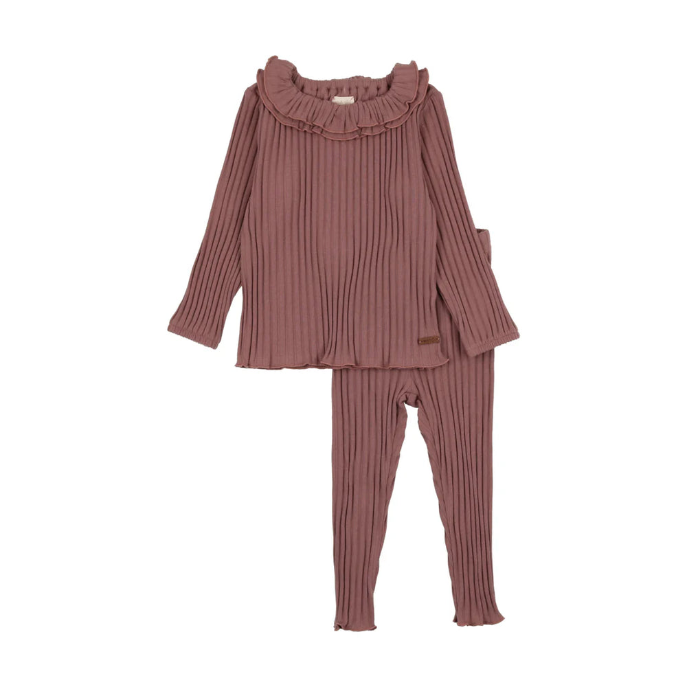 Lil Legs Dusty Plum Ruffle Collar Rib Set