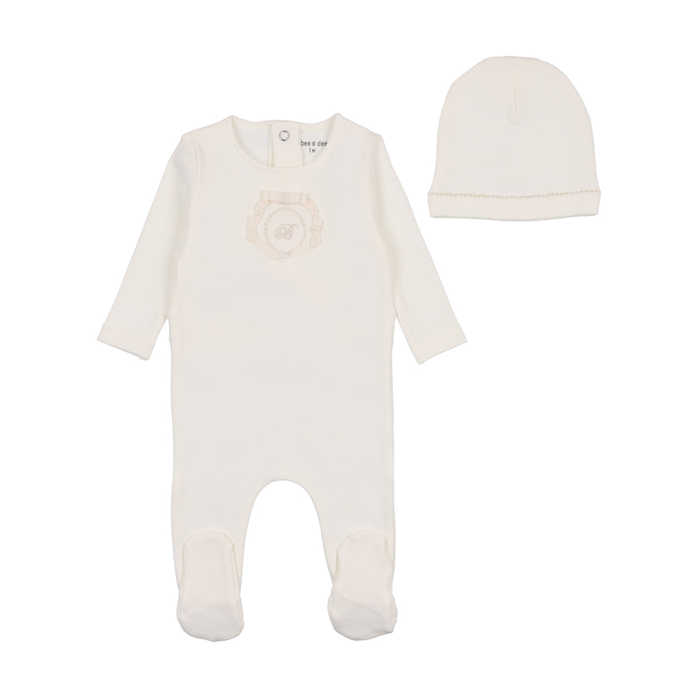 Pre-Order Bee & Dee Girls Ribbon Applique Footie & Beanie