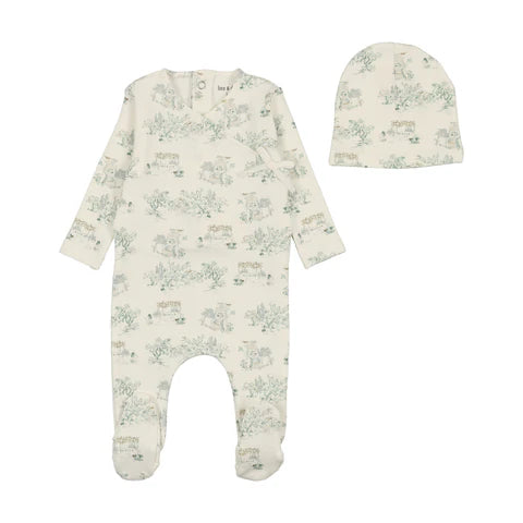 Bee and Dee Boys Toile Footie & Bonnet