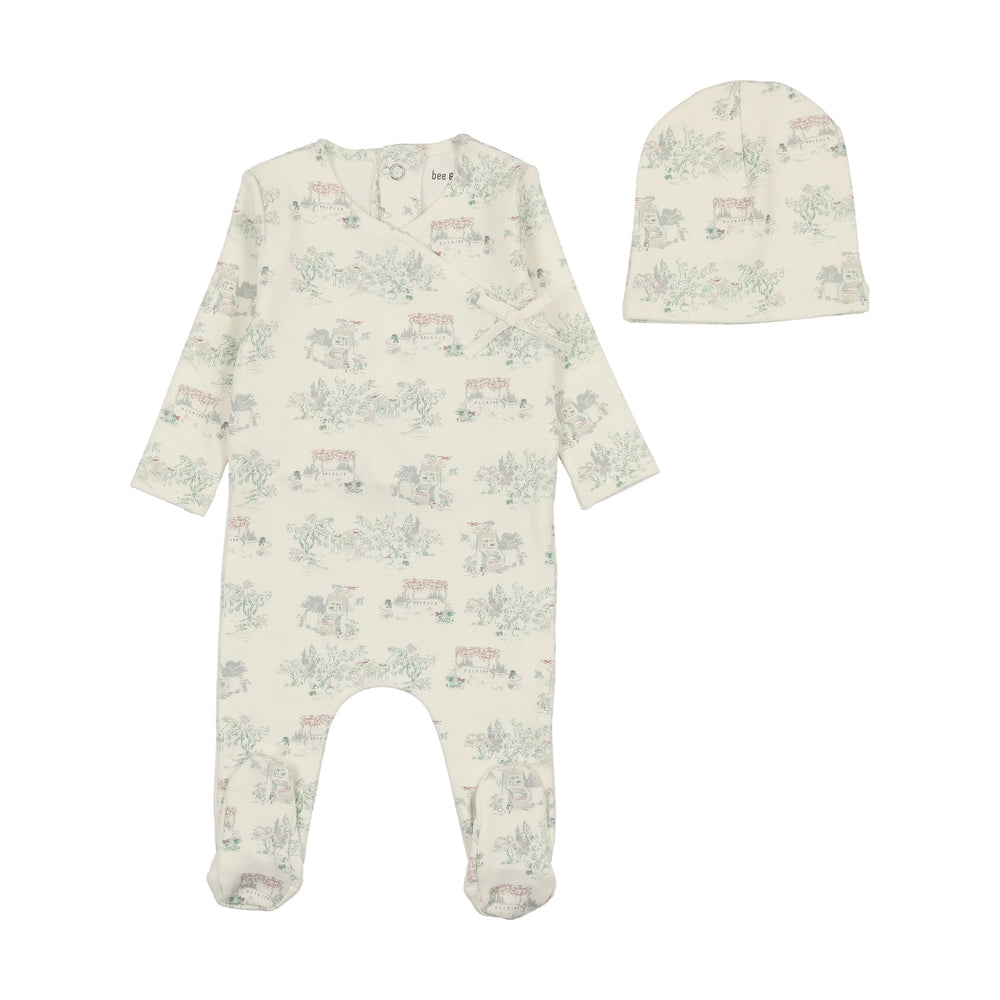 Bee and Dee Girls Toile Footie & Bonnet