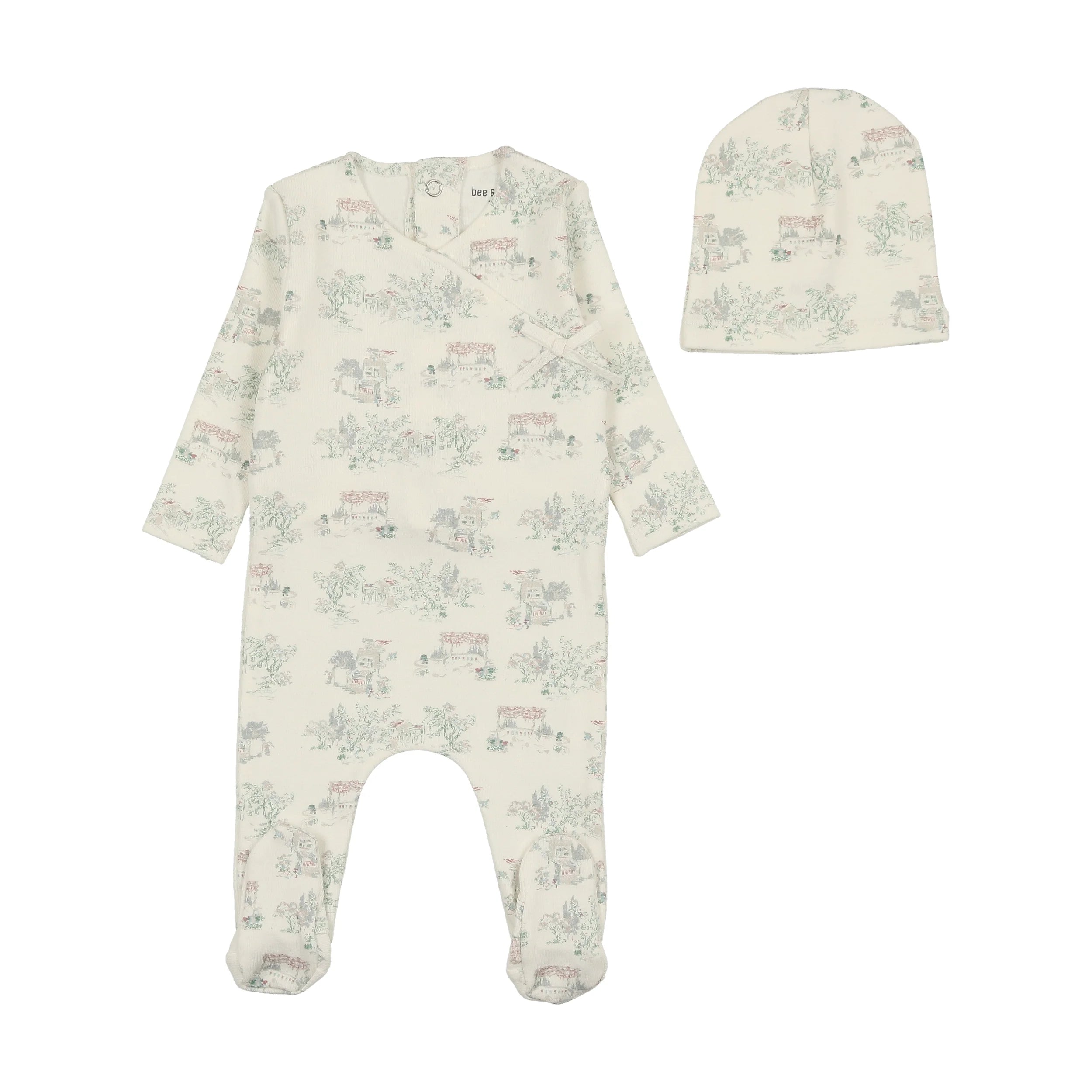 Bee and Dee Girls Toile Footie & Bonnet