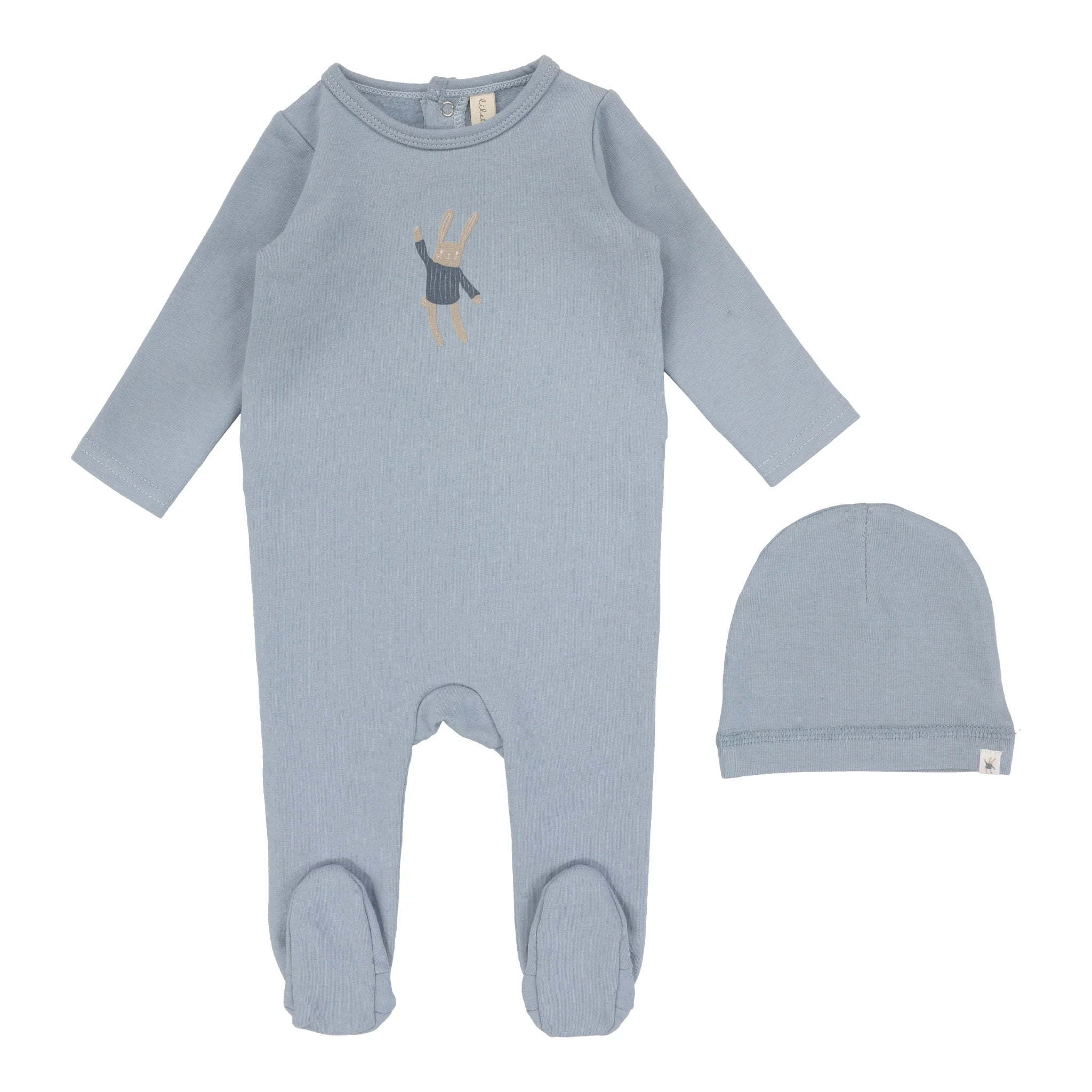 Lilette Hand Drawn Bunny- Footie & Beanie- Boy