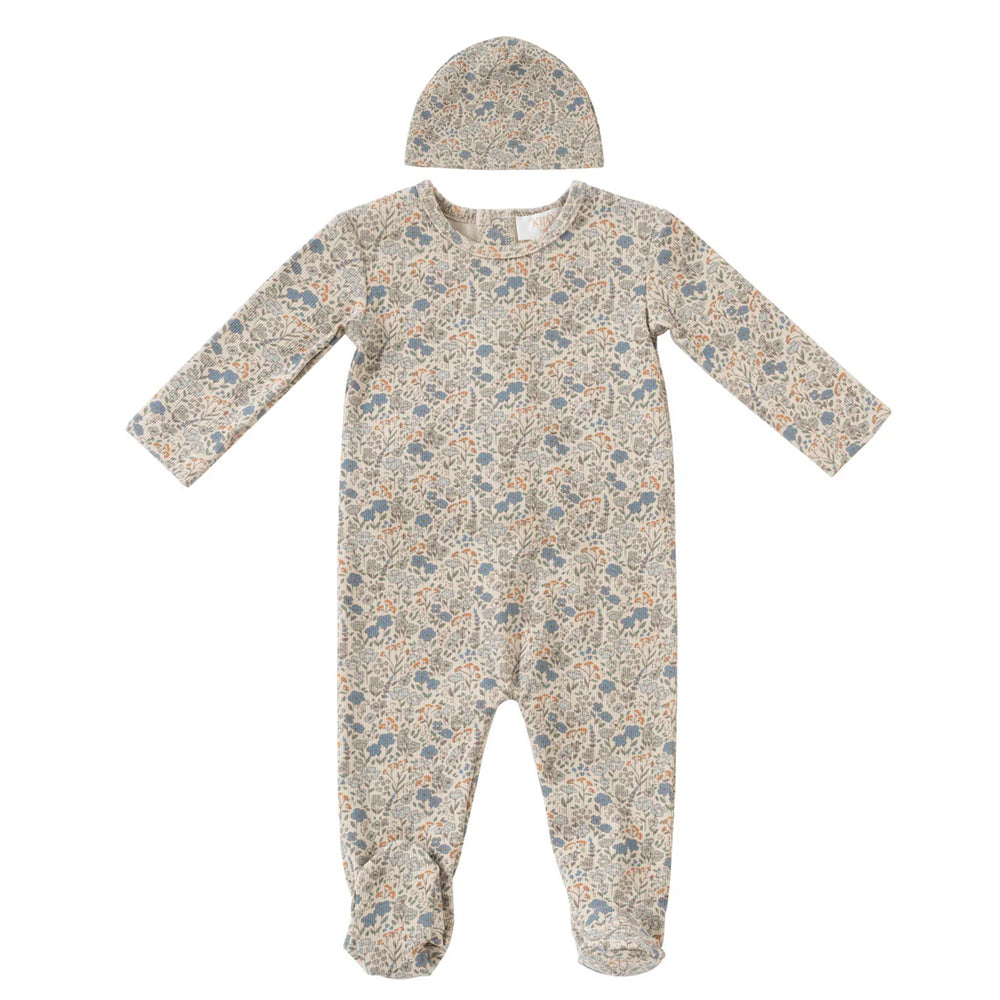 Kipp Floral Footie & Beanie- Blue