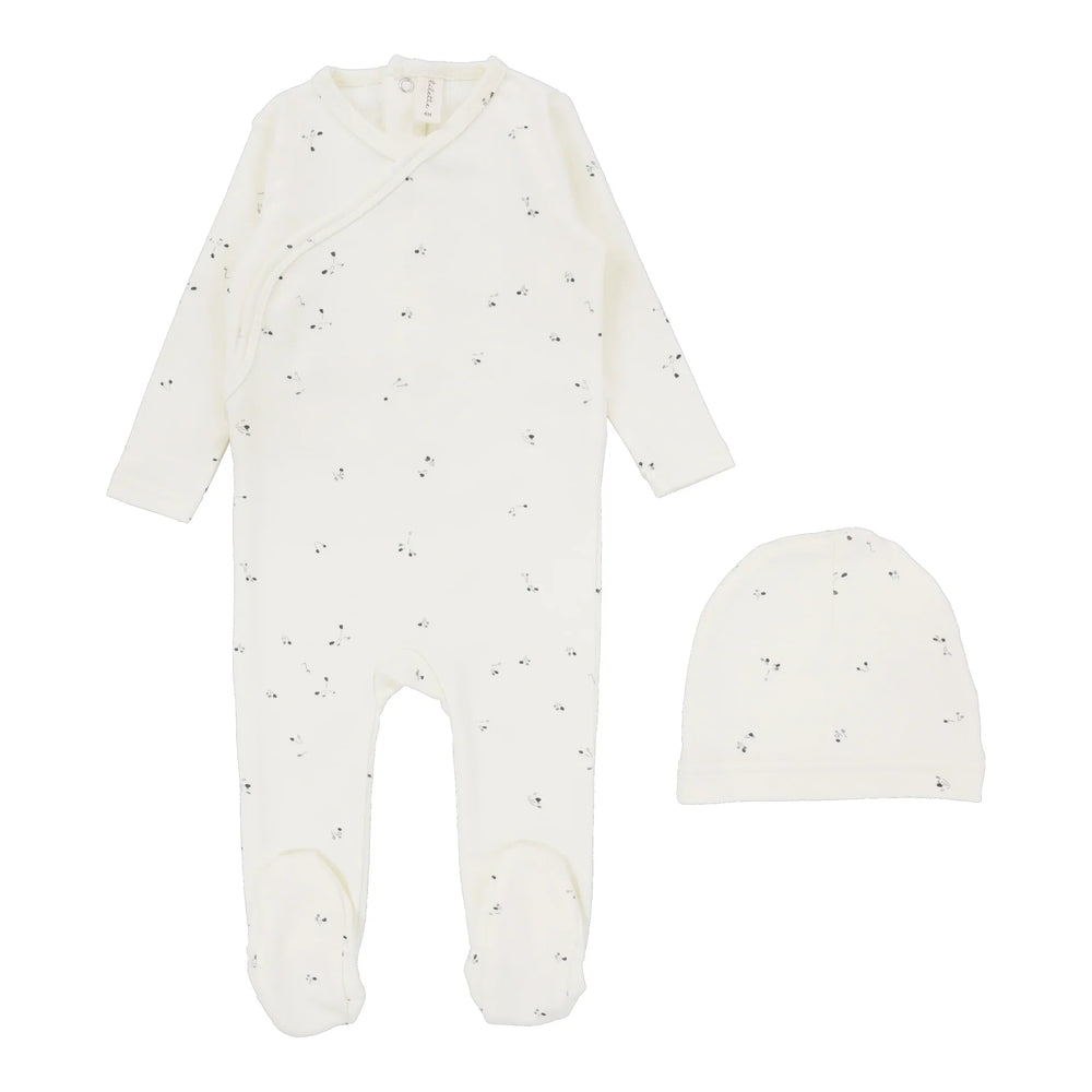 Lil Legs Ivory Printed Wrapover Footie & Beanie