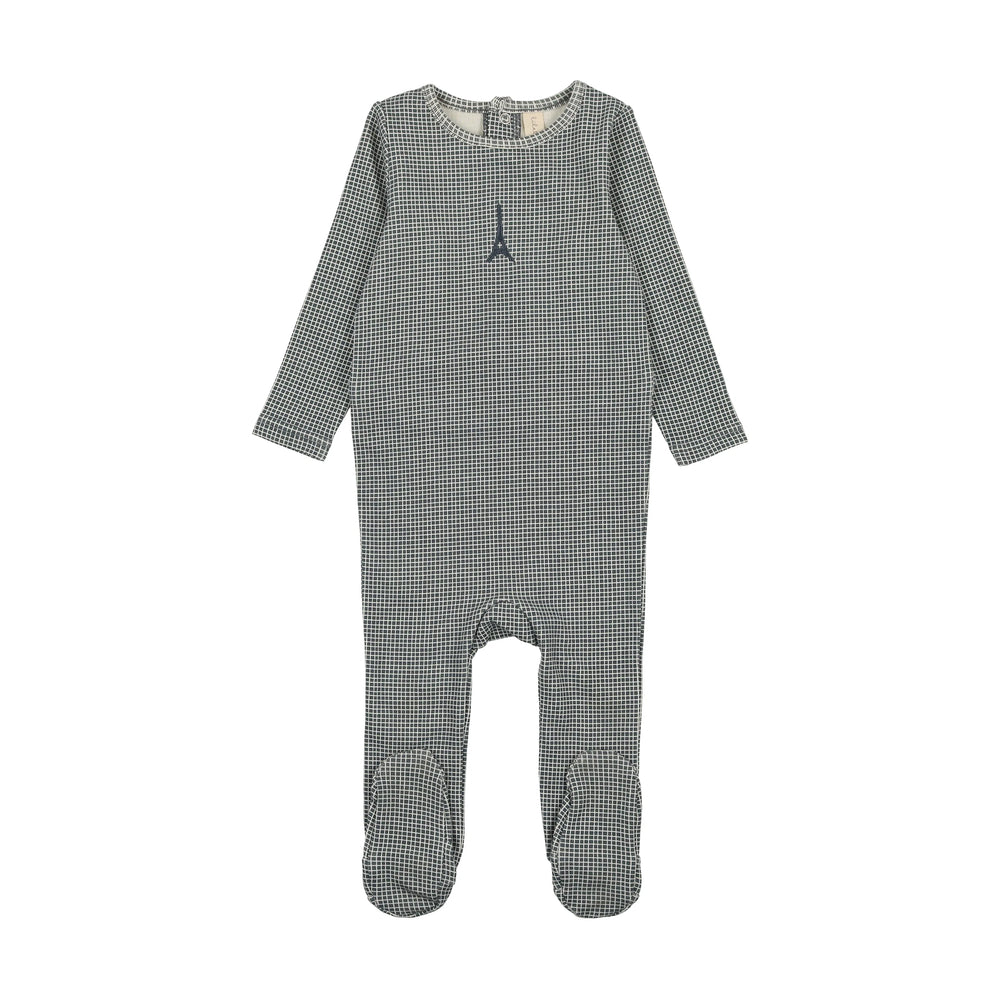 Pre-Order Lilette Dark Blue Gingham Print Footie