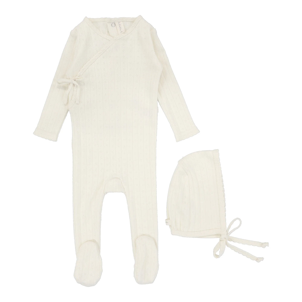 Lilette Fine Pointelle Footie & Bonnet- Cream