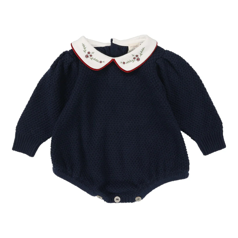 Lil Legs Girl Navy Knit Romper