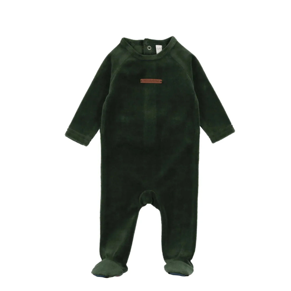 Lil Legs Green Velour Leather Tab Footie