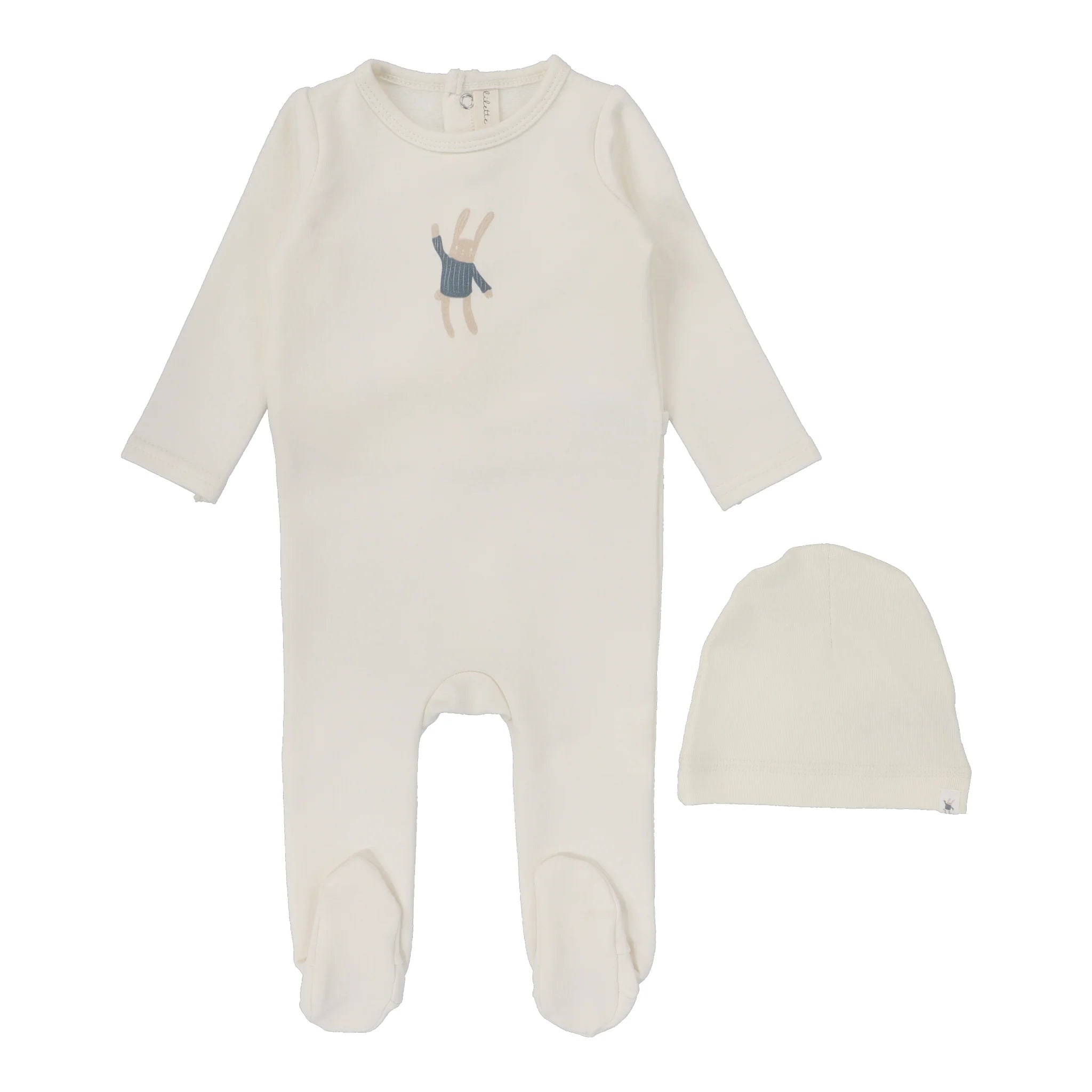 Lilette Hand Drawn Bunny- Footie & Beanie- Boy