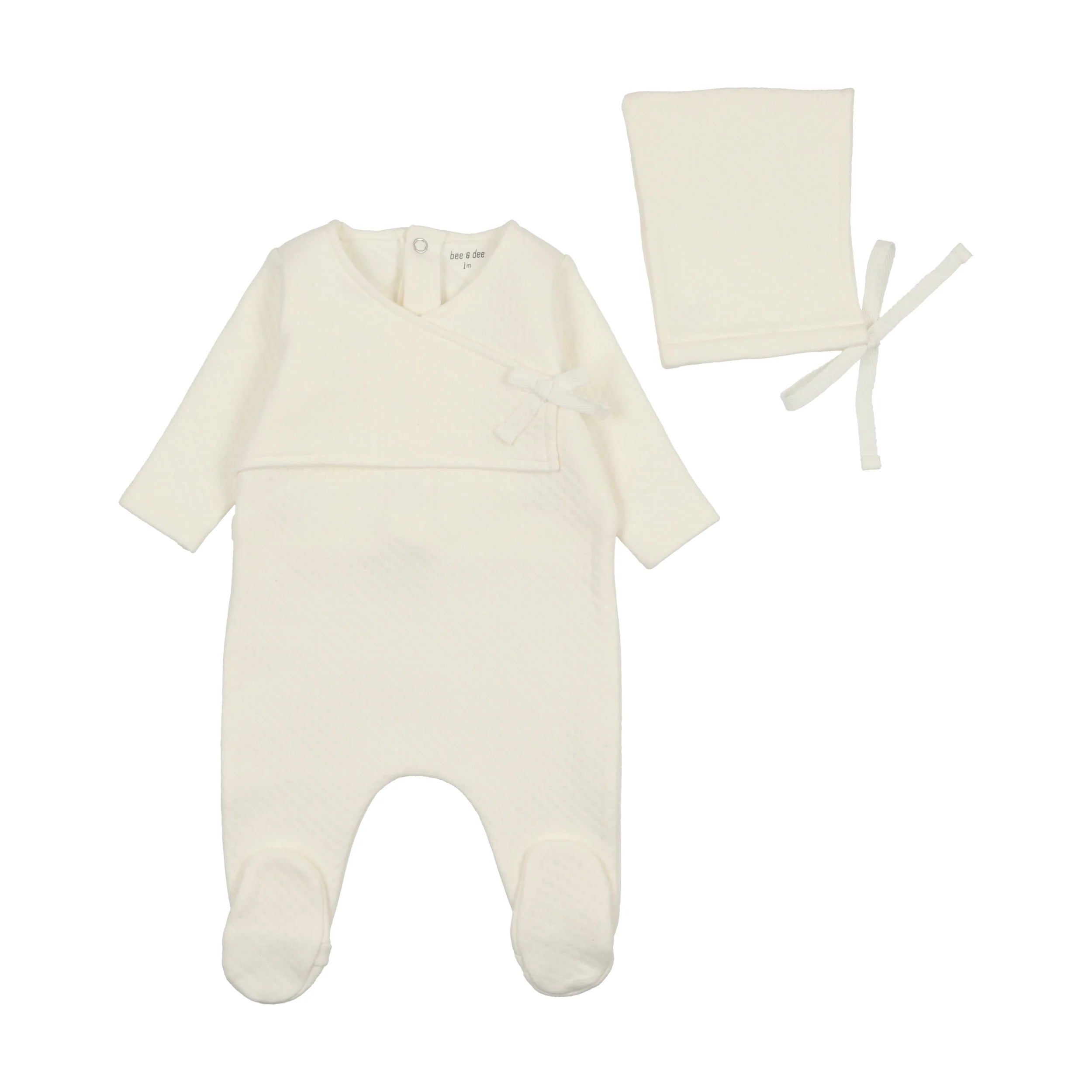 Bee and Dee Ivory Textured Pointelle Footie & Bonnet