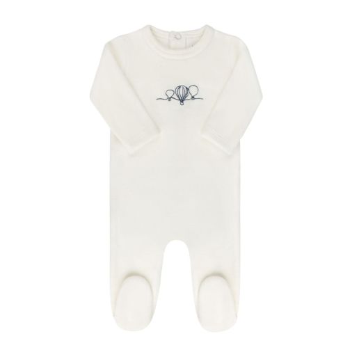 Ely's & Co Ivory Velour Embroidered Hot Air Balloon Footie