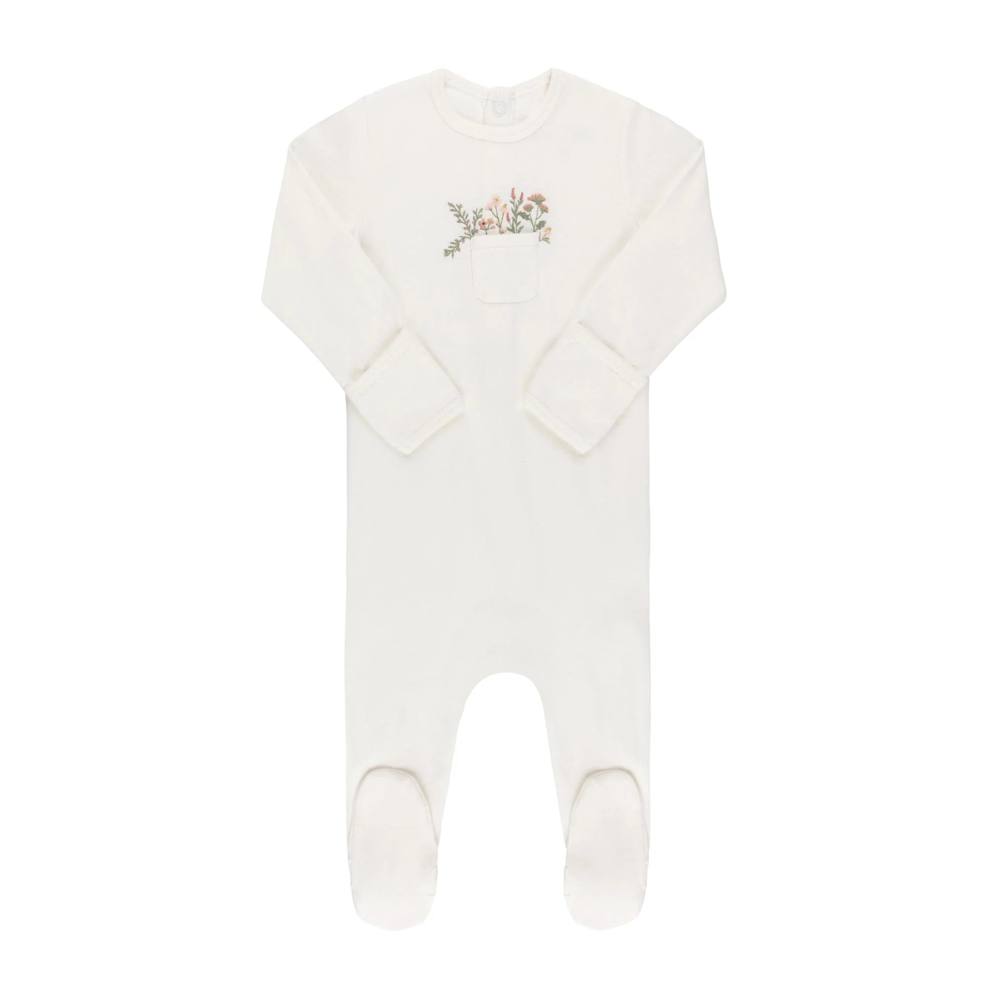 Ely's & Co Ivory Velour Pocket Full of Flowers- Footie