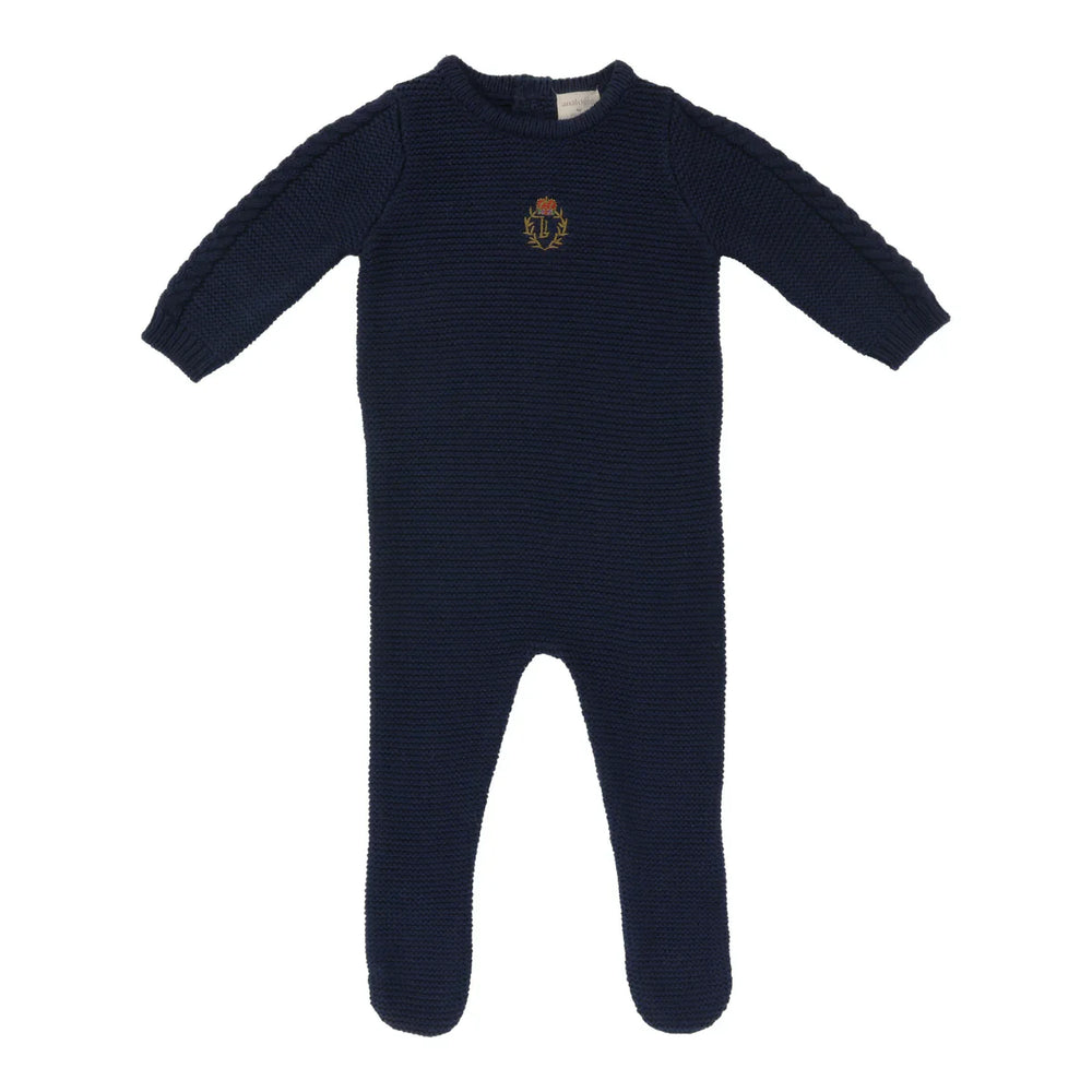 Lil Legs Navy Crest Knit Footie