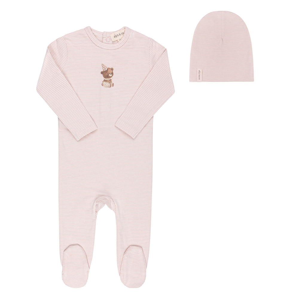 Ely's & Co Pink Bear Footie & Beanie