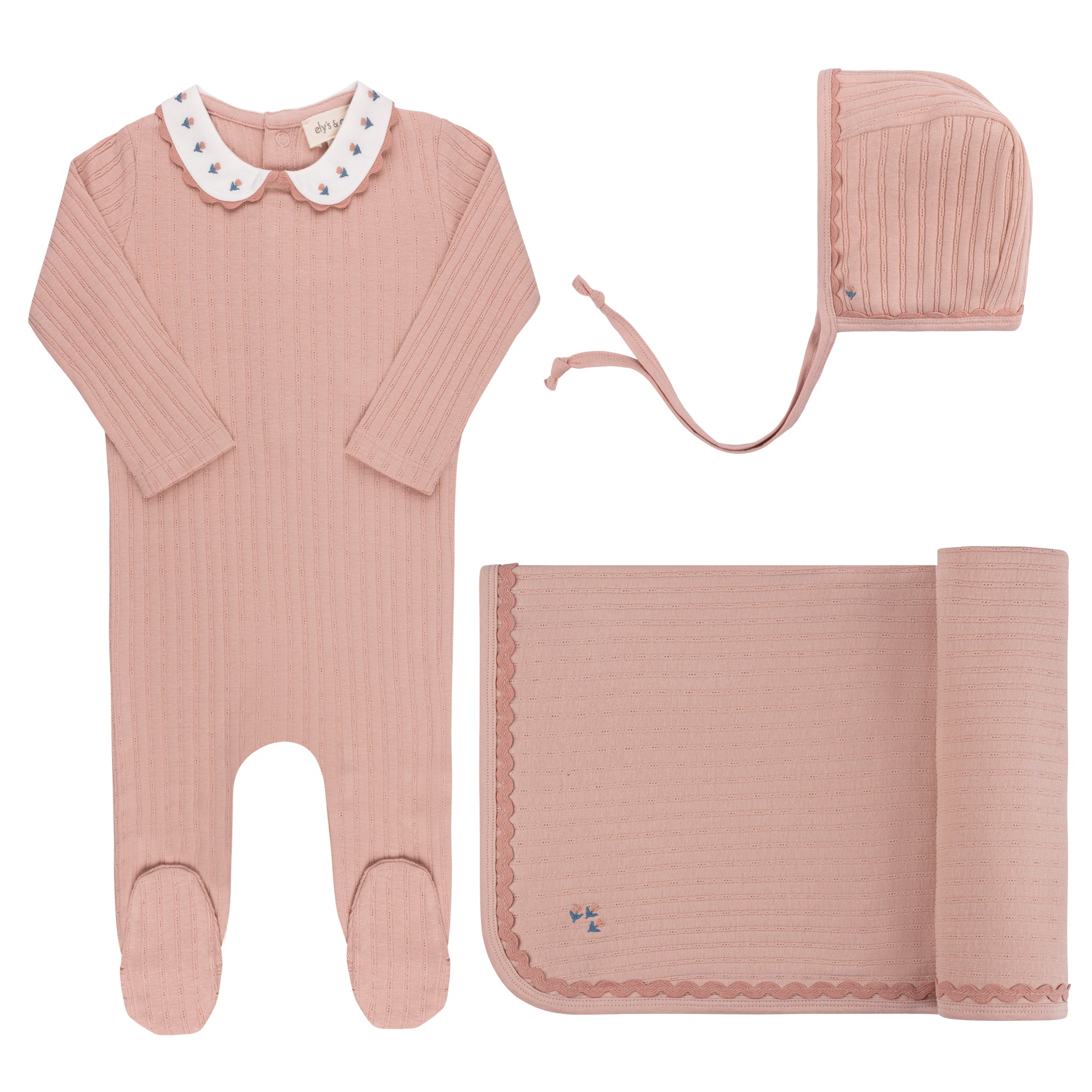 Ely's & Co Wave Collection Rose Tulip Layette Set