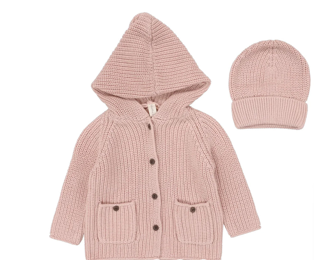 Lil Legs Pink Chunky Knit Jacket & Beanie