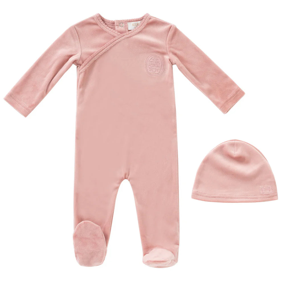 Kipp Embroidered Footie & Beanie-Pink