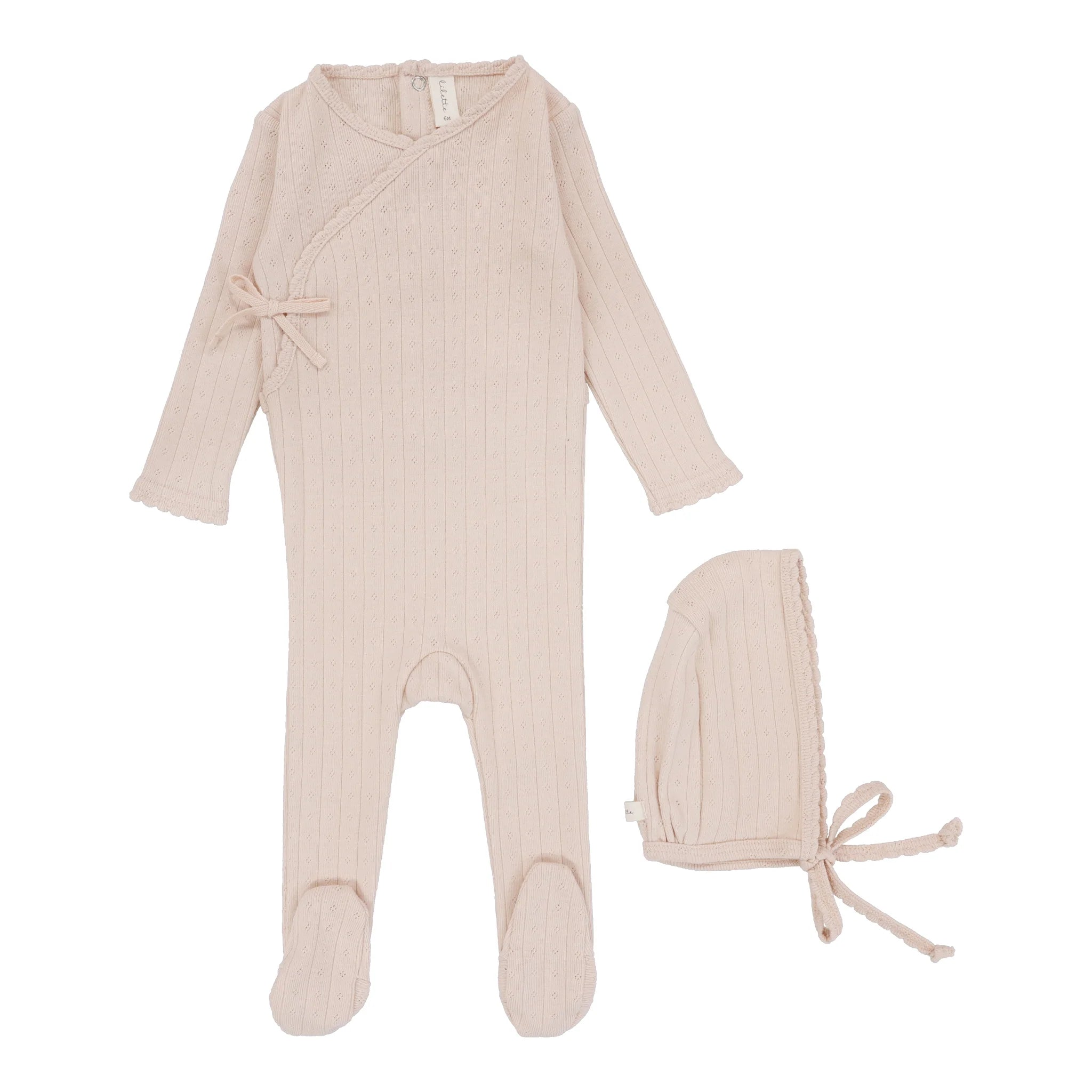 Lilette Fine Pointelle Footie & Bonnet- Pale Pink