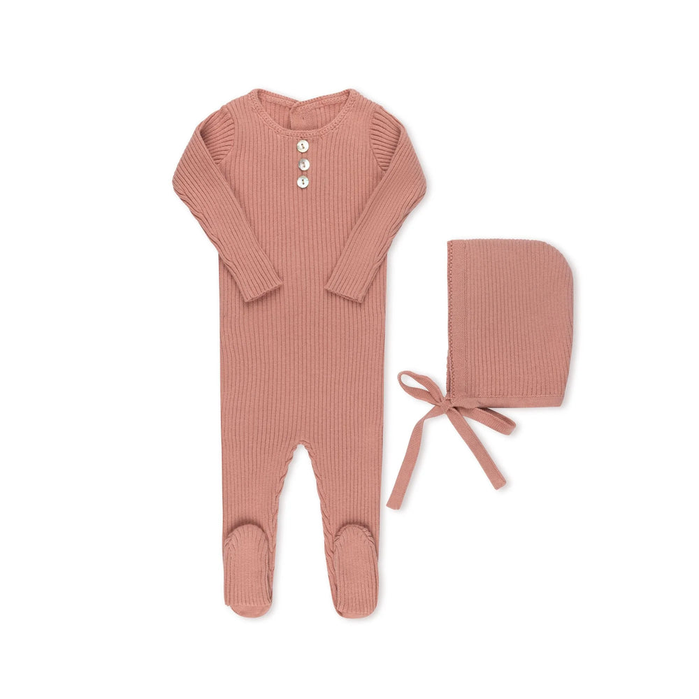 Bebe Belinha Pink 3 Button Footie & Bonnet