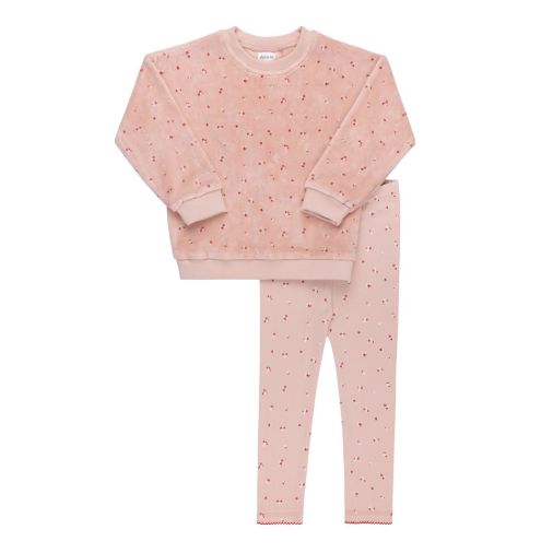 Elys & Co Pink Velour Flower Cluster Loungewear