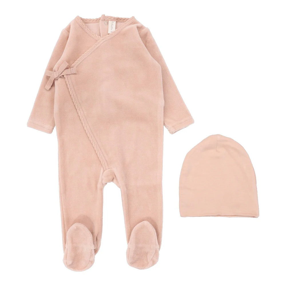 Lilette Pink Velour Wrap Footie & Bonnet