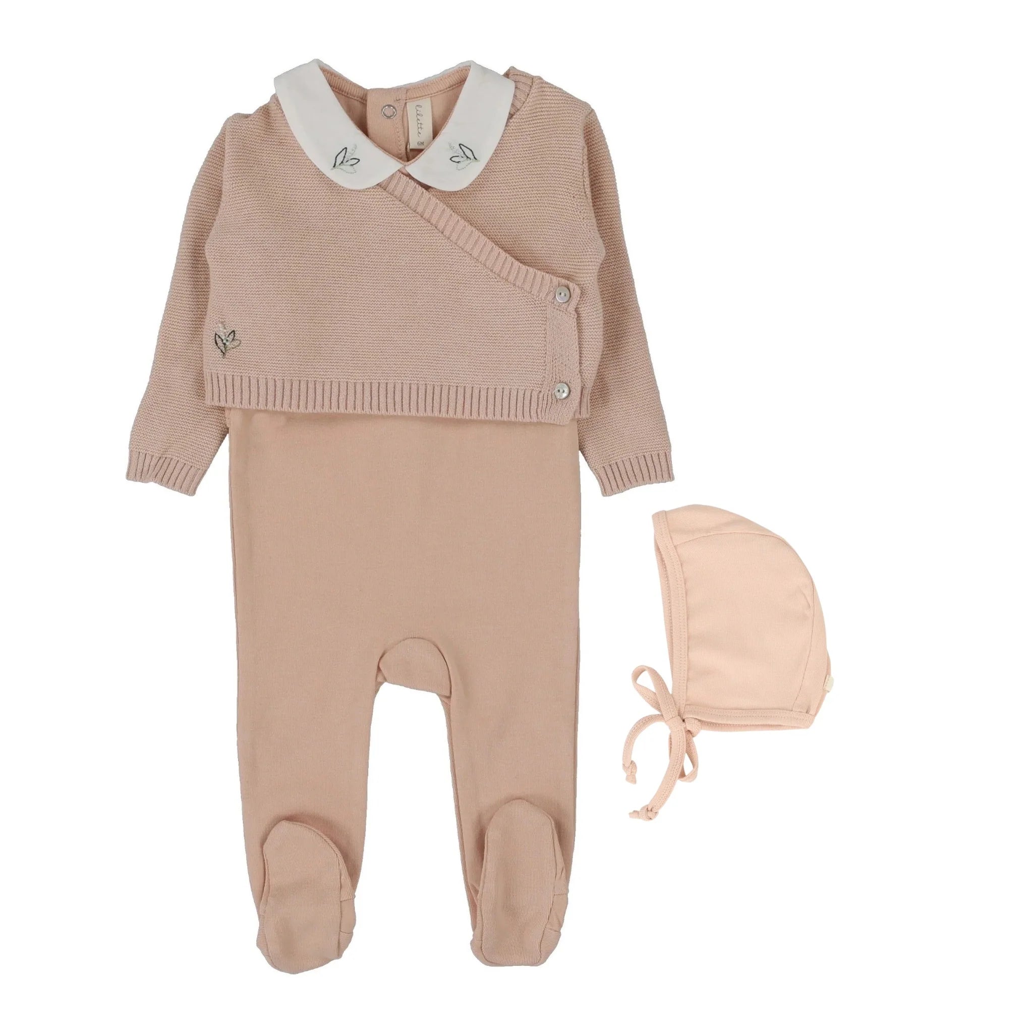 Pre-Order Lil Legs Soft Pink Knit Wrap Sleeveless Footie & Bonnet