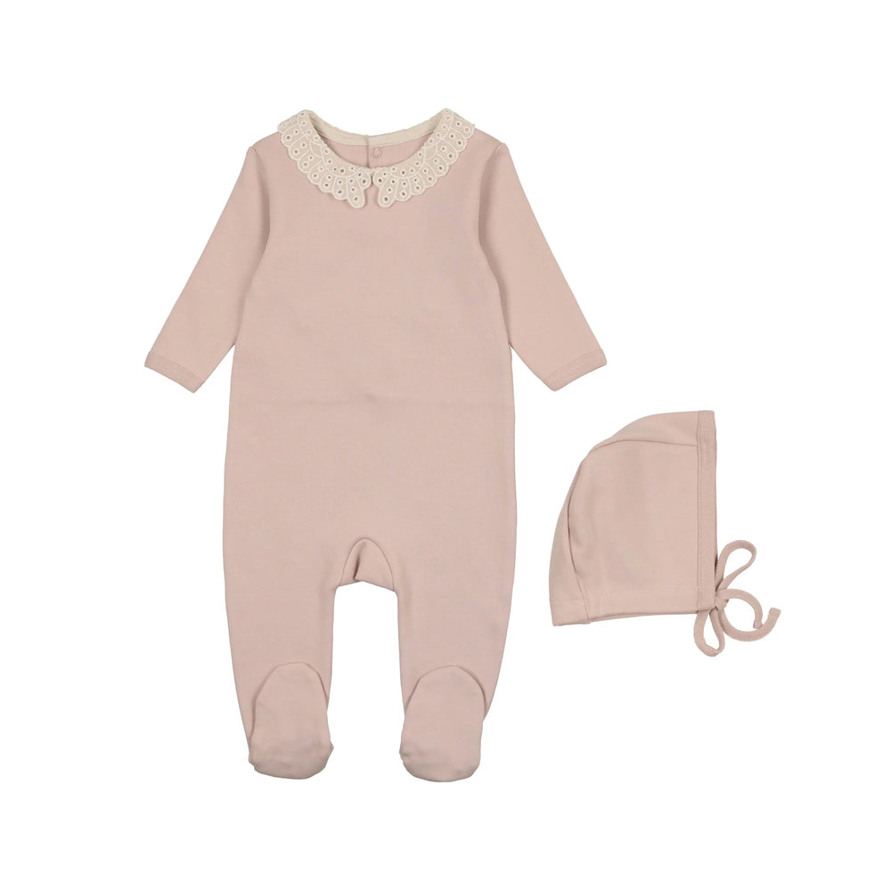 Mon Tresor Rose Tiny Eyelet Footie & Bonnet