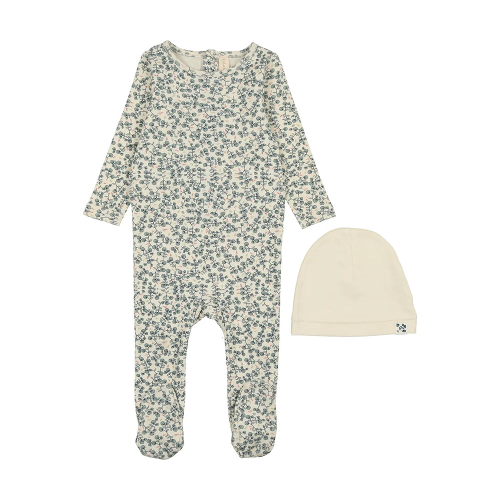 Slate All Over Floral Footie & Beanie