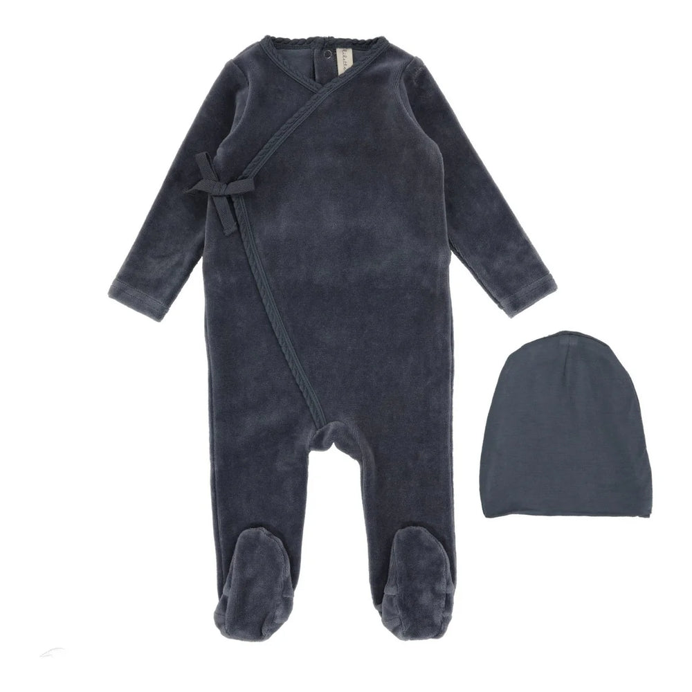 Lilette Slate Velour Wrap Footie & Bonnet