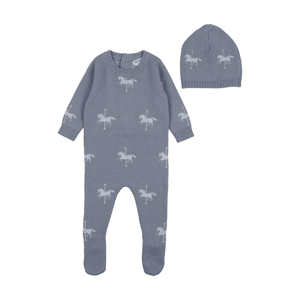 Bee and Dee Stone Grey Knit Carousel Footie & Beanie