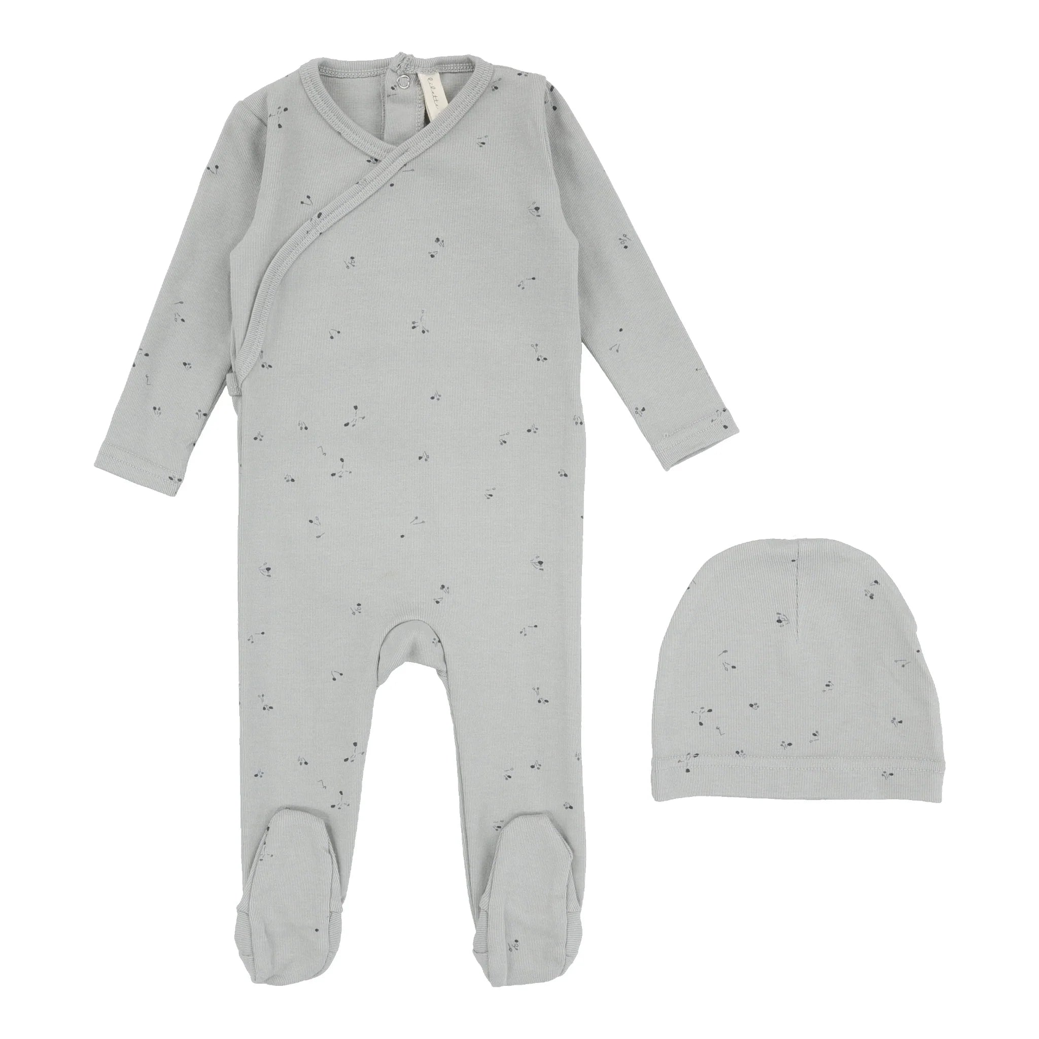 Lil Legs Dusty Blue Printed Wrapover Footie & Beanie