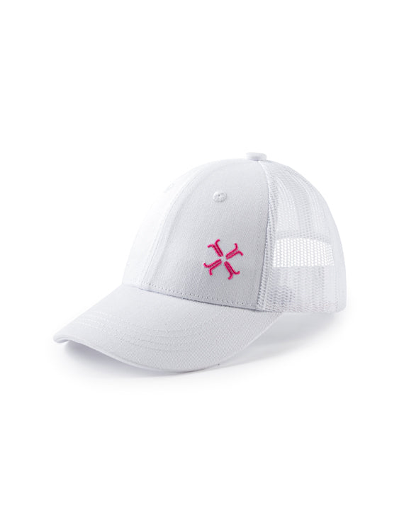 White Cotton Cap With Mesh Back – Pink Details